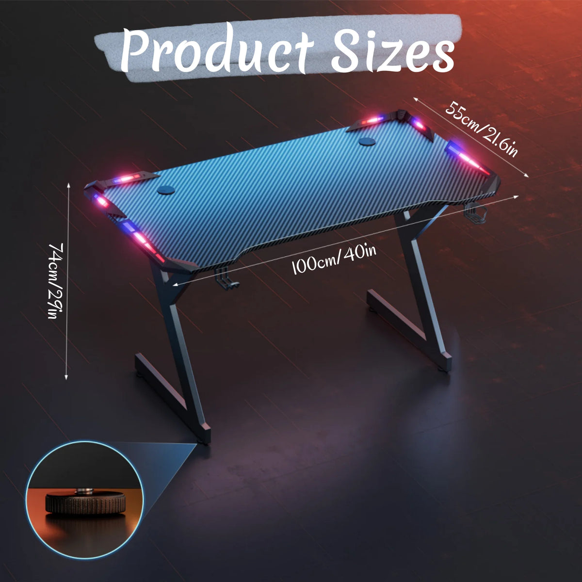 FRODROVIA Ergonomic Y Shaped Gaming Desk With RGB LED Lights
