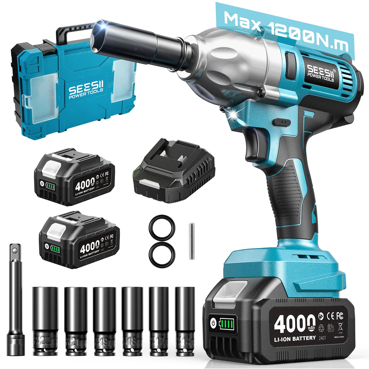 Seesii Brushless Cordless Impact Wrench High Torque Kit