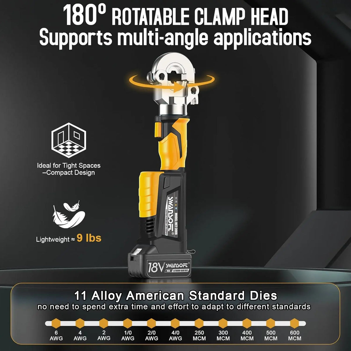 SWANSOFT Electric Hydraulic Wire Cable Terminal Crimping Tool