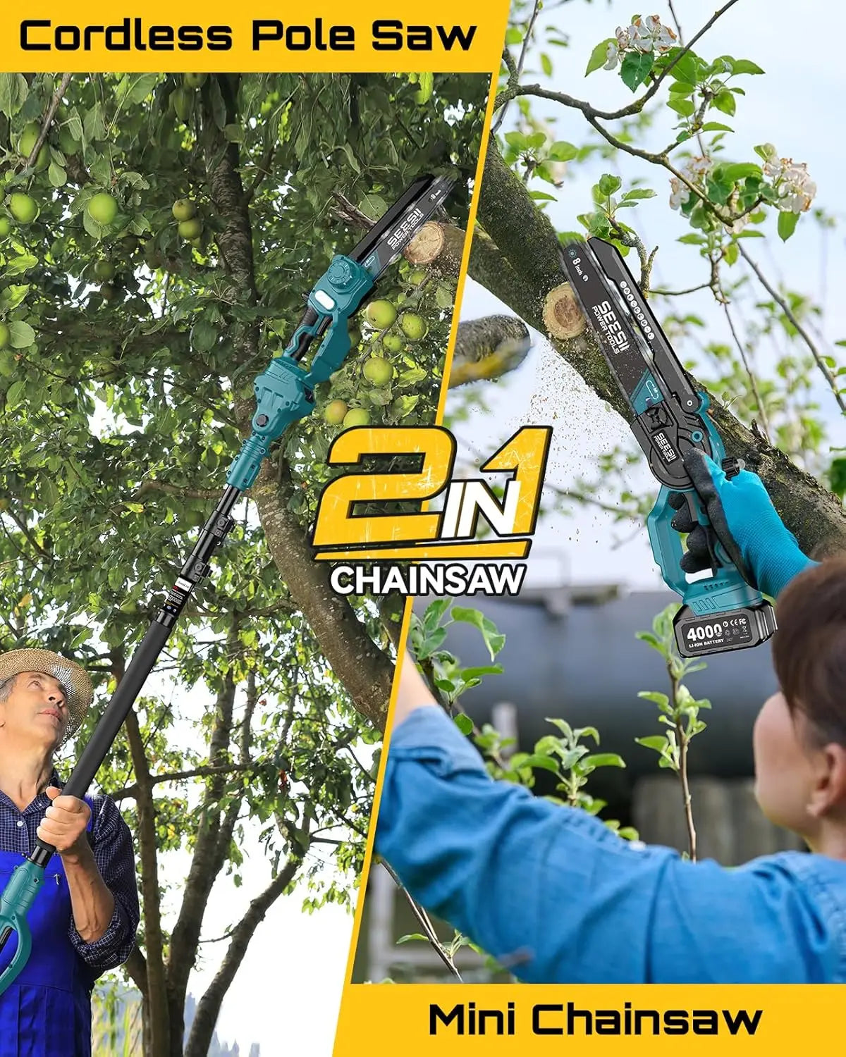 Seesii Brushless Cordless Pole Saw Tool For Tree Trimming