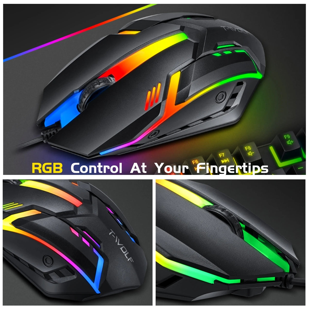Twolf Wired Rgb Gaming Keyboard Mouse Headset Pc Combo Set