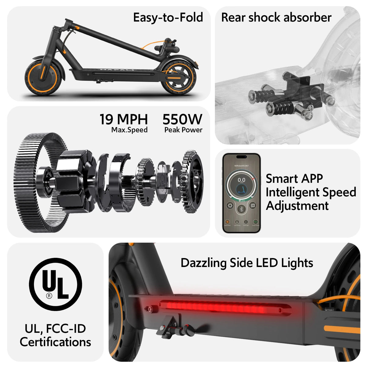 Osboo Foldable Adult Electric Scooter With Dual Suspension And 550W