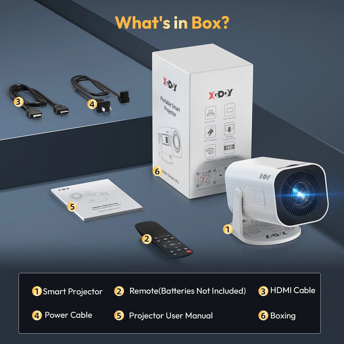 XGODY Gimbal 3 Pro Mini Smart Projector 720P Native