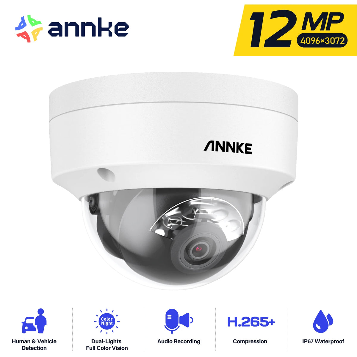 Annke 12MP Outdoor PoE Security Camera Featuring Dual Light IP67