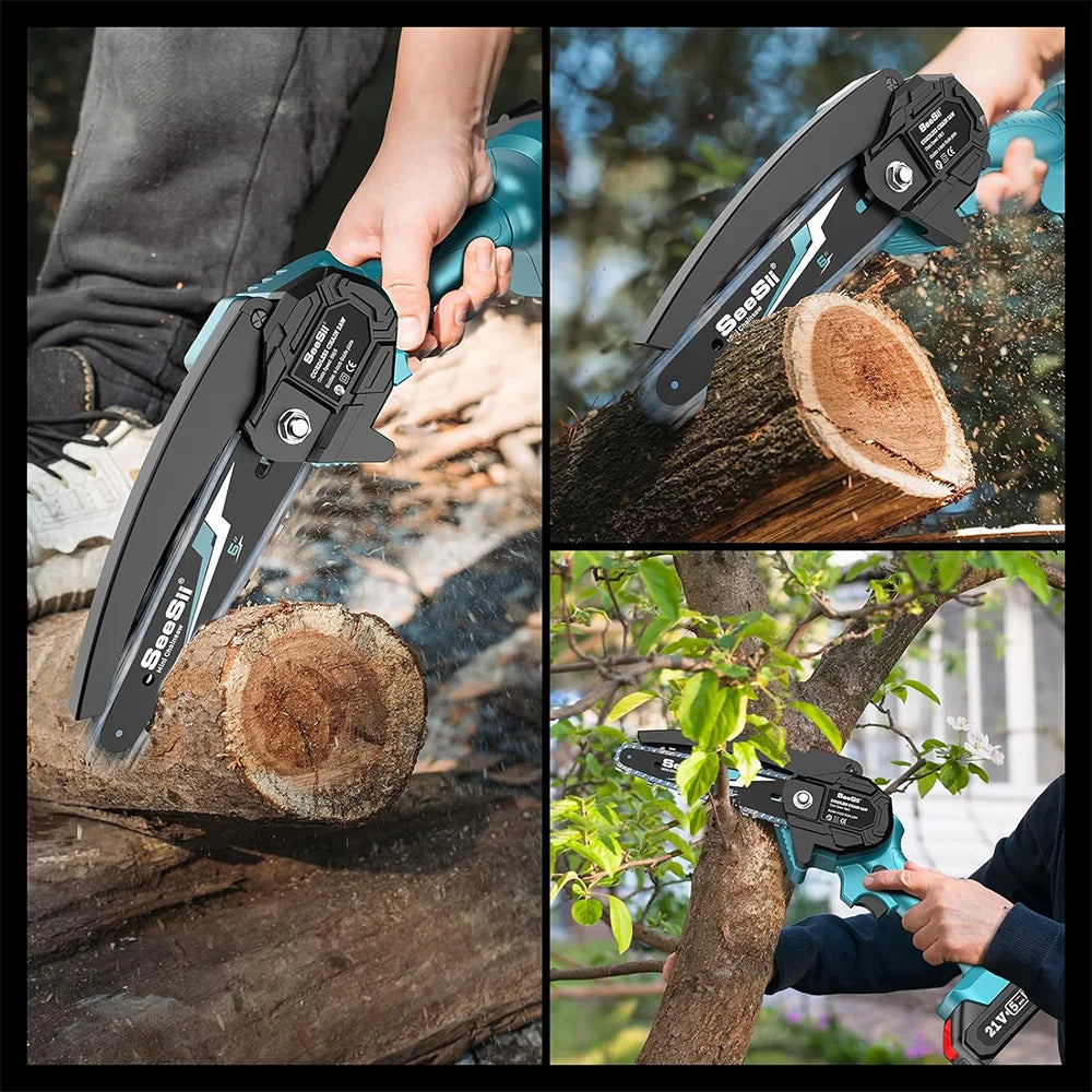 Seesii Cordless Chainsaw Handheld Electric Wood Cutting Saw