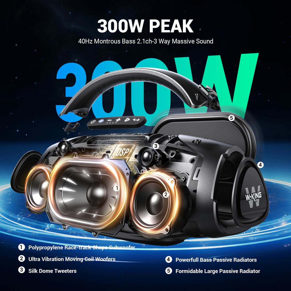 W-KING X20 200W Portable Bluetooth Speaker IPX7 Waterproof Outdoor Boombox