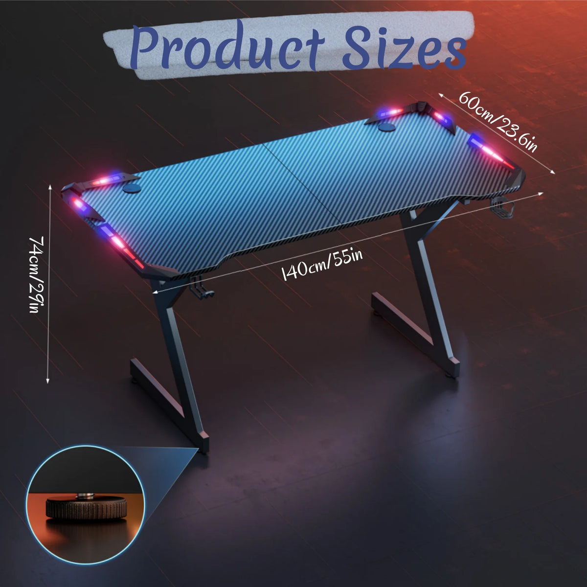 FRODROVIA Ergonomic Y Shaped Gaming Desk With RGB LED Lights