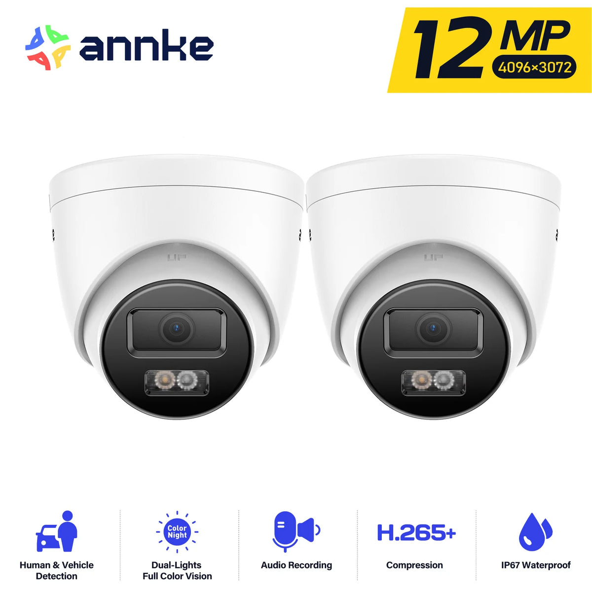 Annke 12MP Outdoor PoE Security Camera Featuring Dual Light IP67