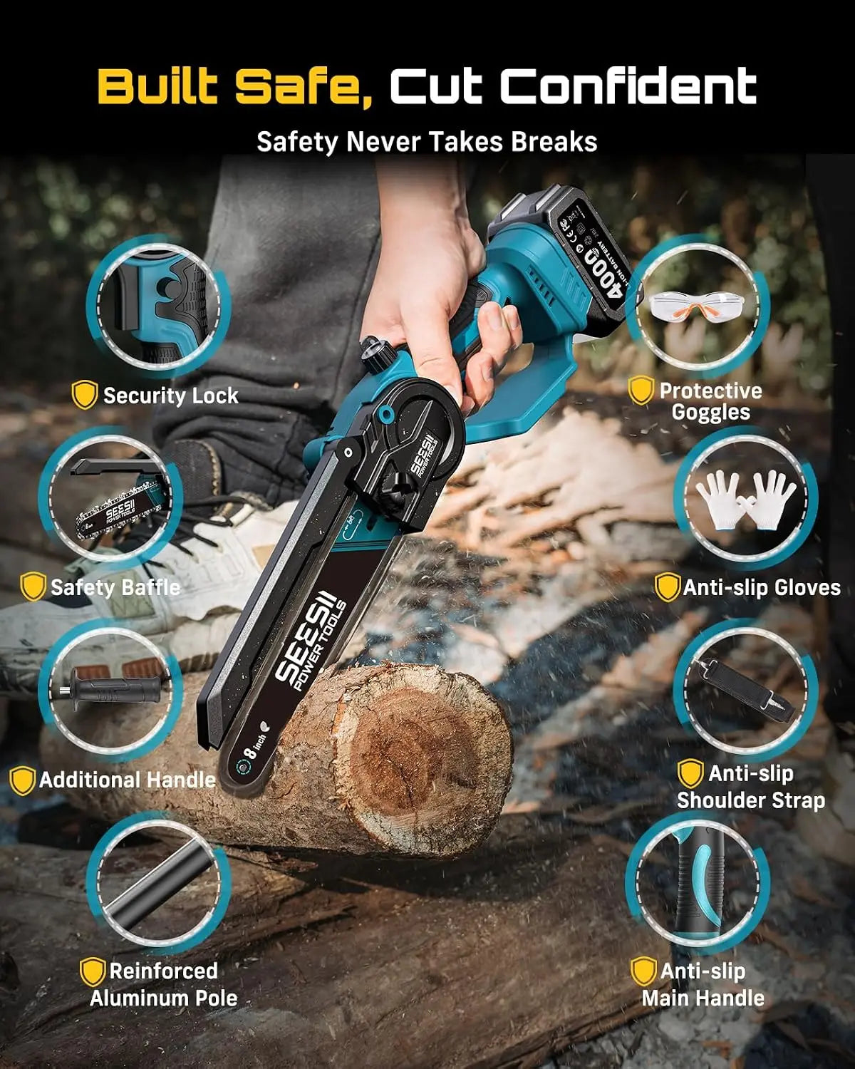 Seesii Brushless Cordless Pole Saw Tool For Tree Trimming