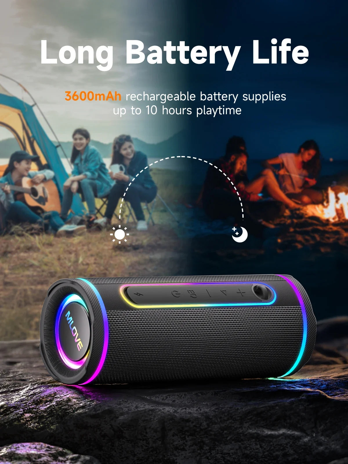 Mlove Portable Bluetooth Speaker With Rgb Lighting And Waterproof Build