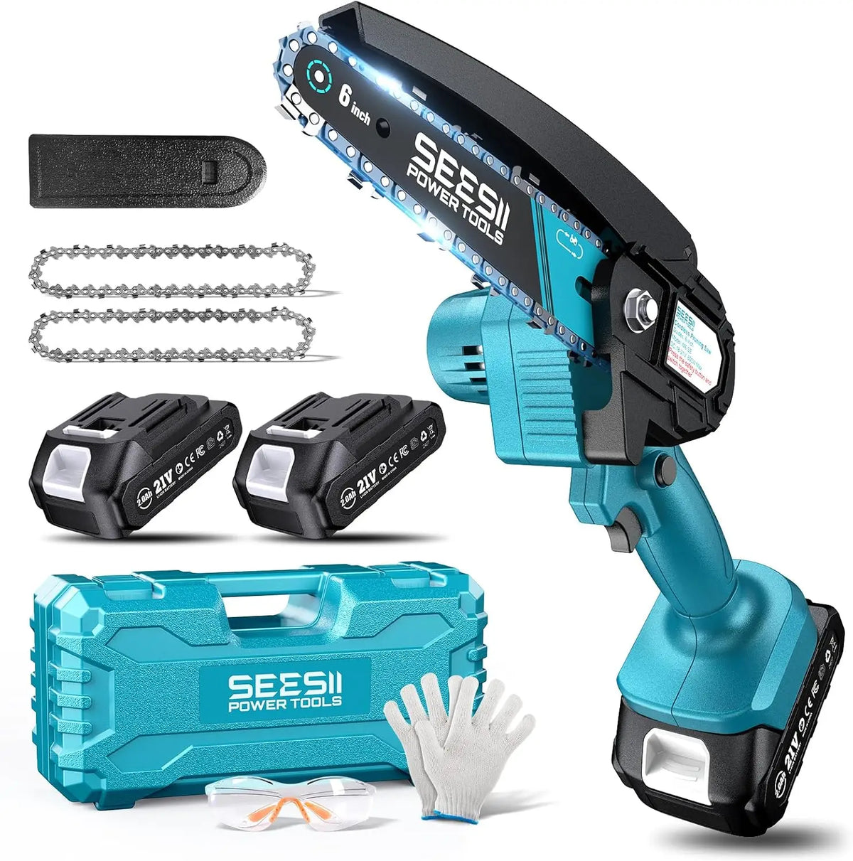 Seesii Cordless Chainsaw Handheld Electric Wood Cutting Saw
