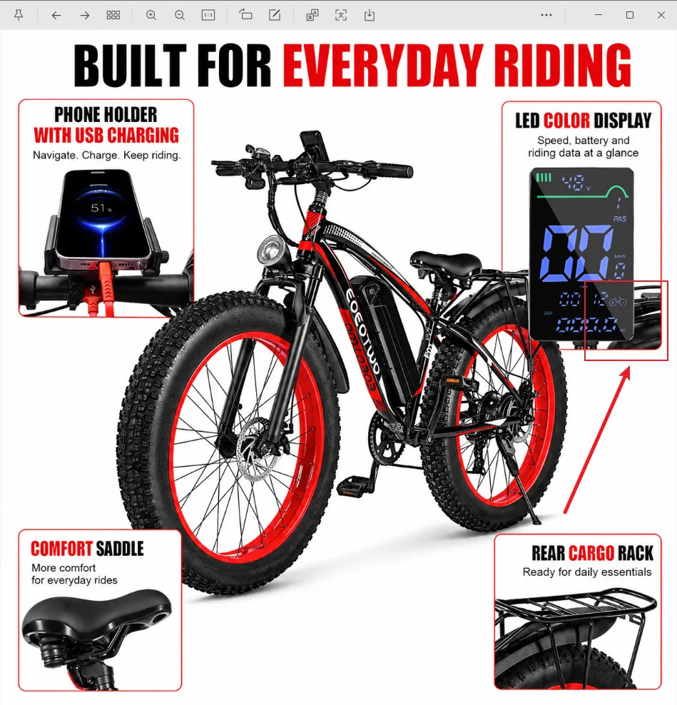 Eoeotwo 1500W High Performance Electric Fat Tire Ebike
