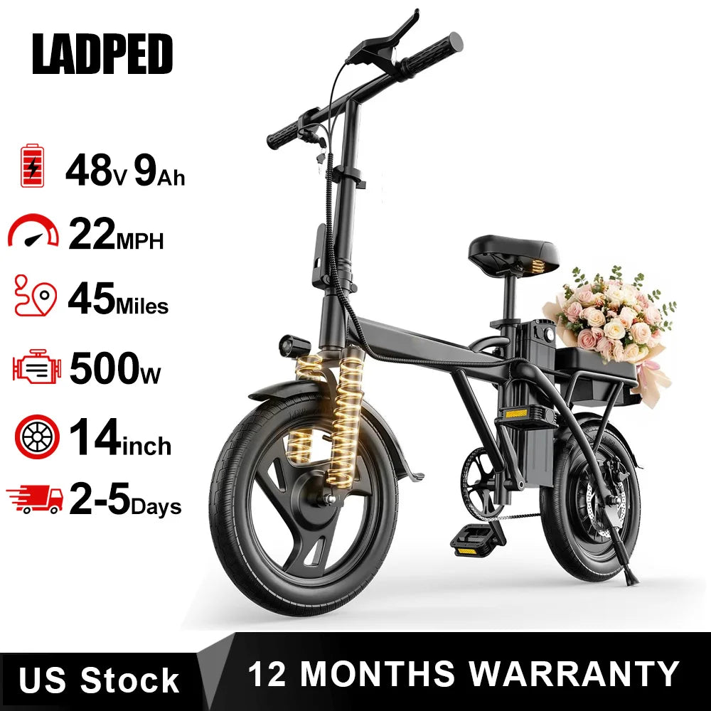 AOVOPRO Dual Seat Foldable Electric Bike 500W Motor Long Range