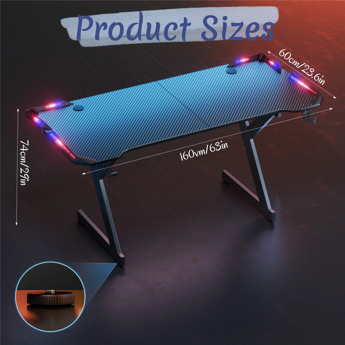 FRODROVIA Ergonomic Y Shaped Gaming Desk With RGB LED Lights