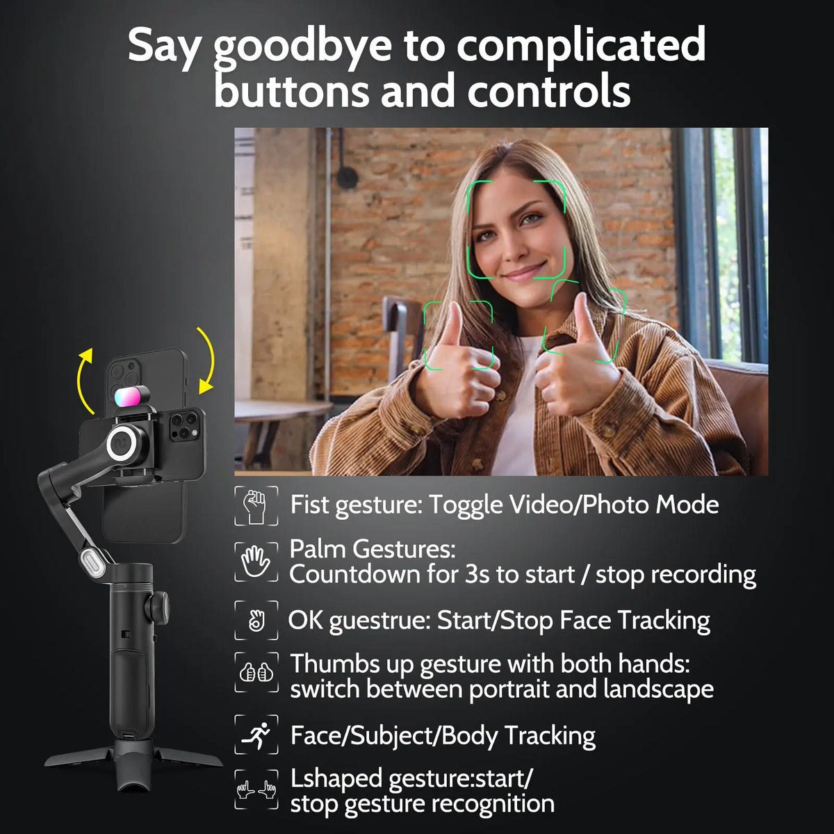 AoChuan 3 Axis Gimbal with RGB Fill Light Face Tracking