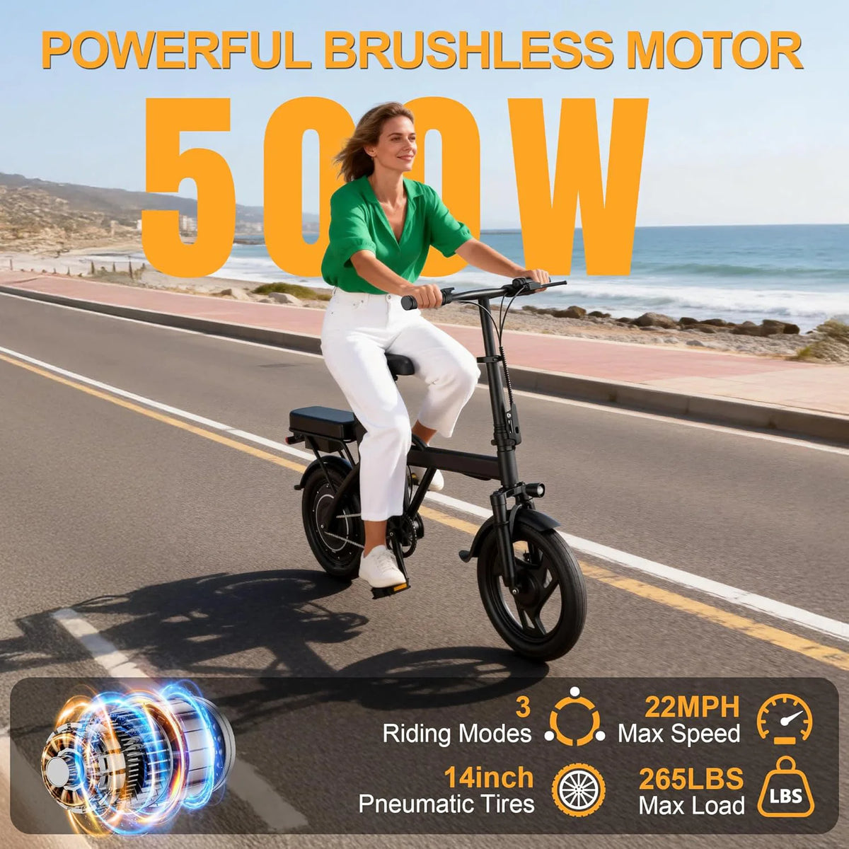 AOVOPRO Dual Seat Foldable Electric Bike 500W Motor Long Range