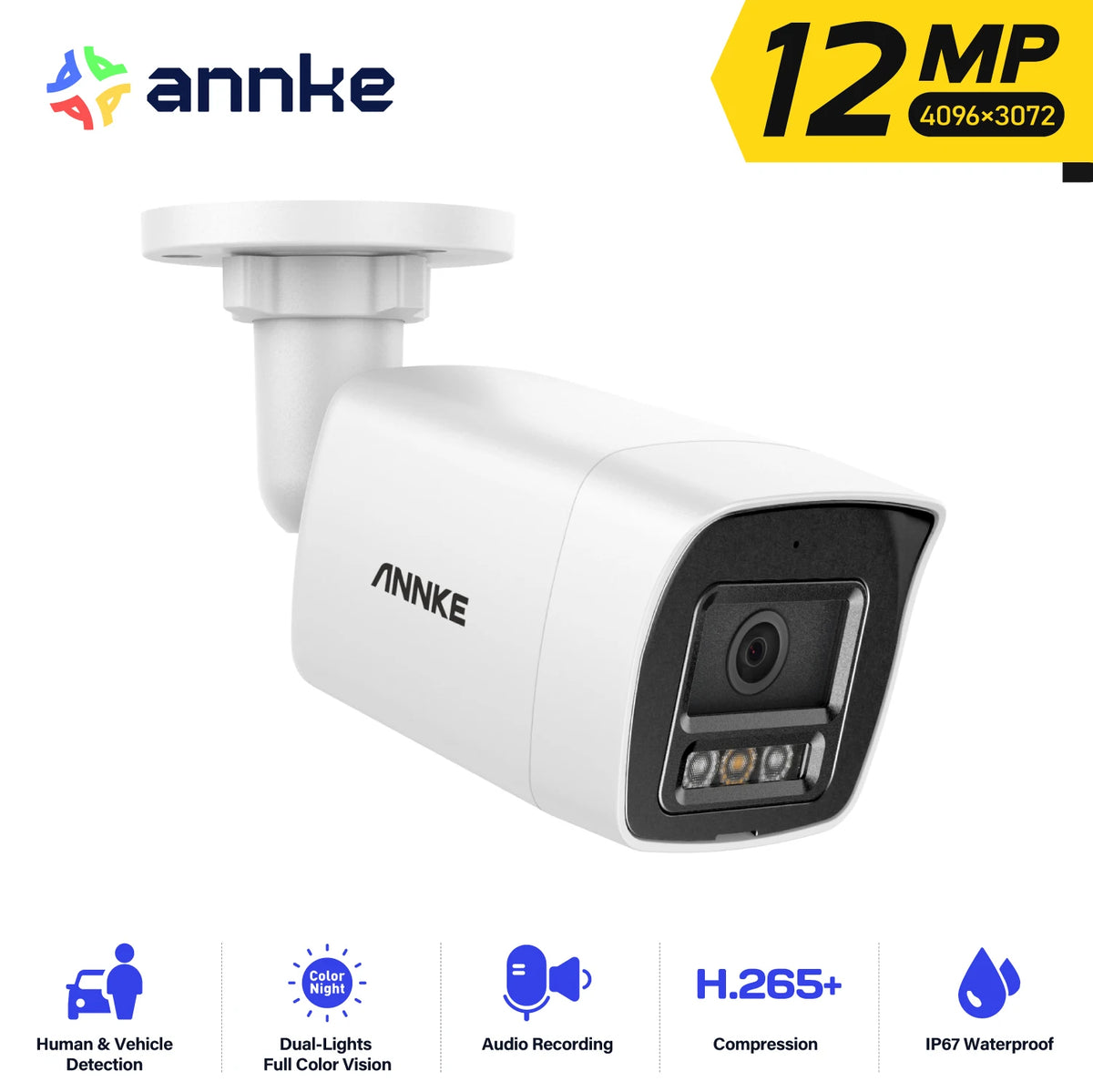 Annke 12MP Outdoor PoE Security Camera Featuring Dual Light IP67