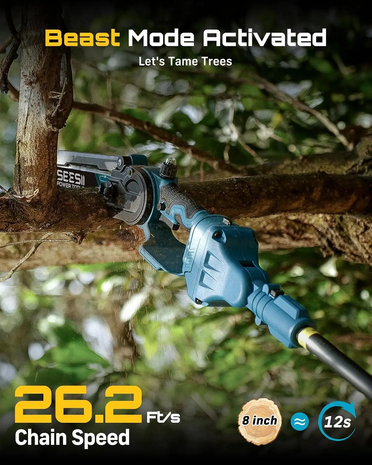 Seesii Brushless Cordless Pole Saw Tool For Tree Trimming