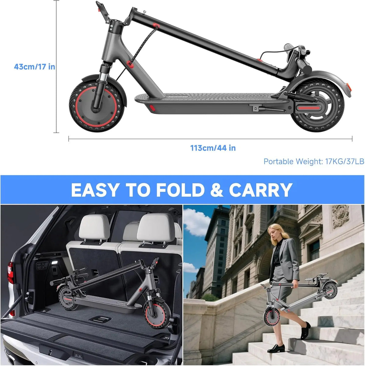 AOVOPRO 500W Foldable Electric Scooter For Adults With Dual Brakes