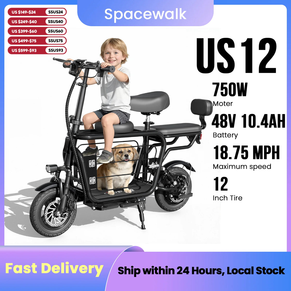 Eilleo Spacewalk Foldable Electric Scooter With Seat And Basket