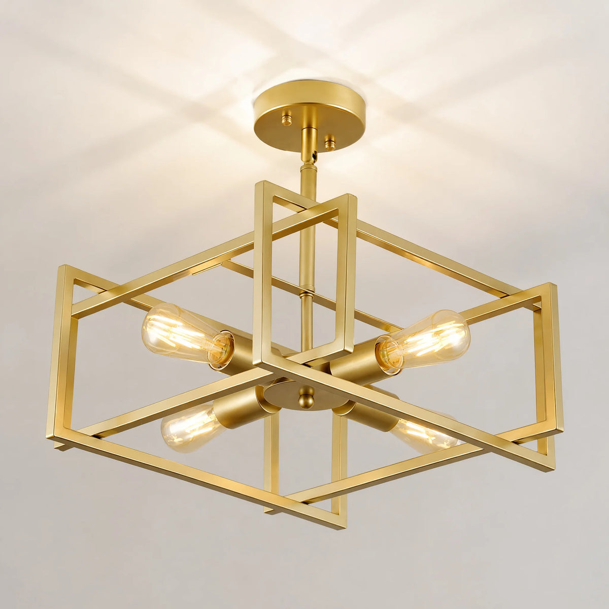 ARLGSITE Four Light Industrial Geometric Square Ceiling Light