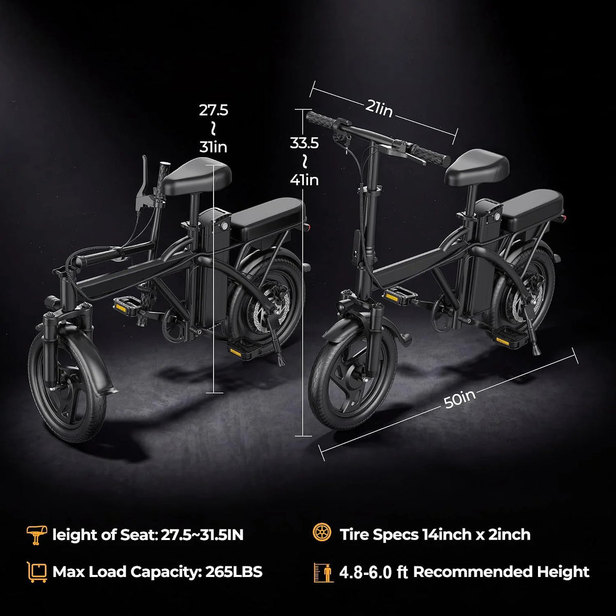 AOVOPRO Dual Seat Foldable Electric Bike 500W Motor Long Range