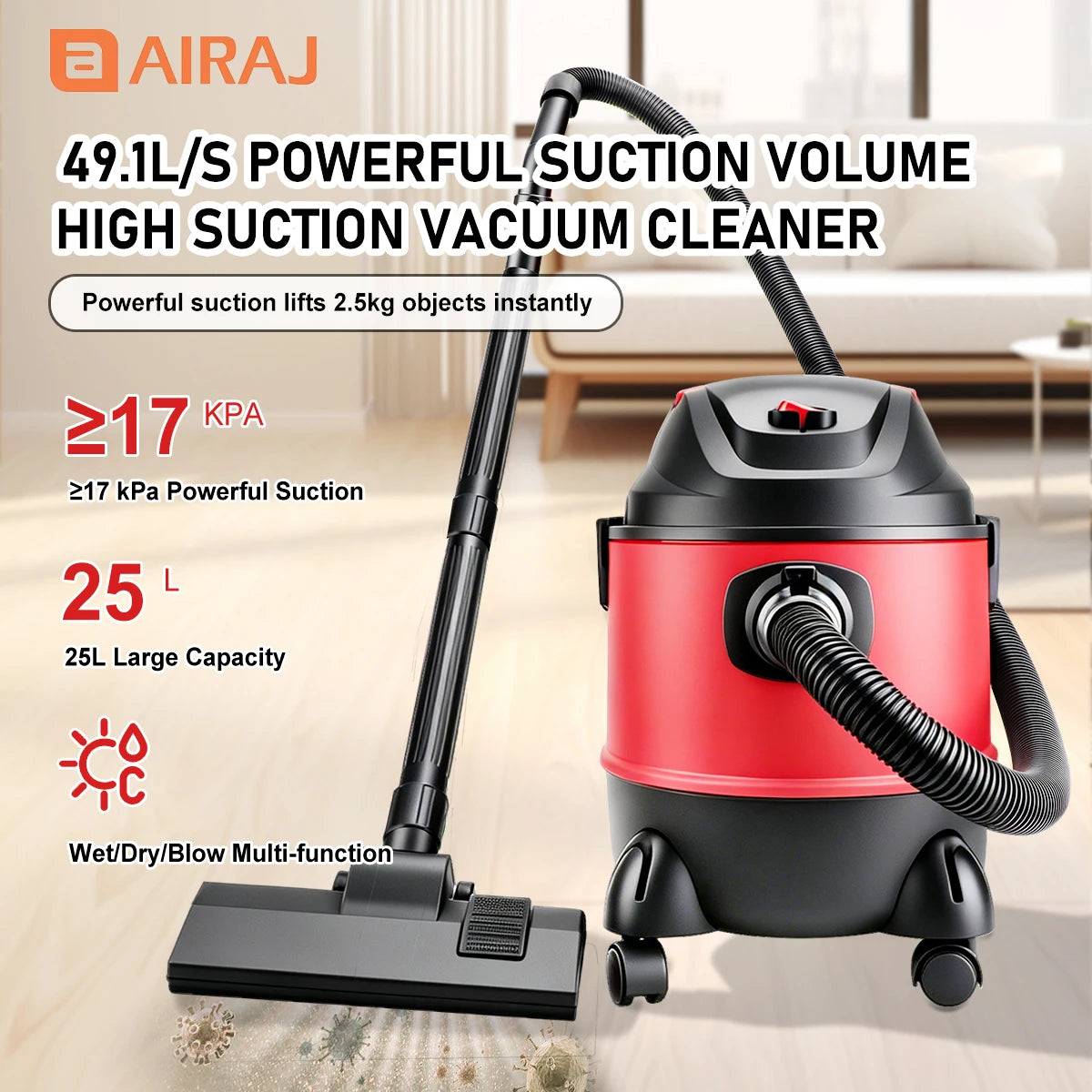 Wet And Dry Vacuum Cleaner Strong Suction For Reliable Household Cleaning
