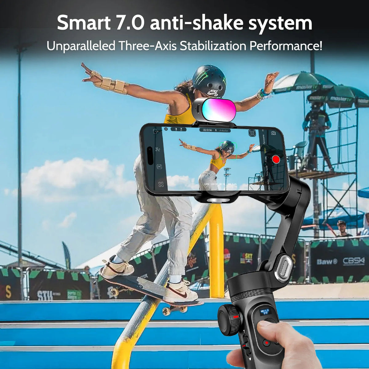 AoChuan 3 Axis Gimbal with RGB Fill Light Face Tracking