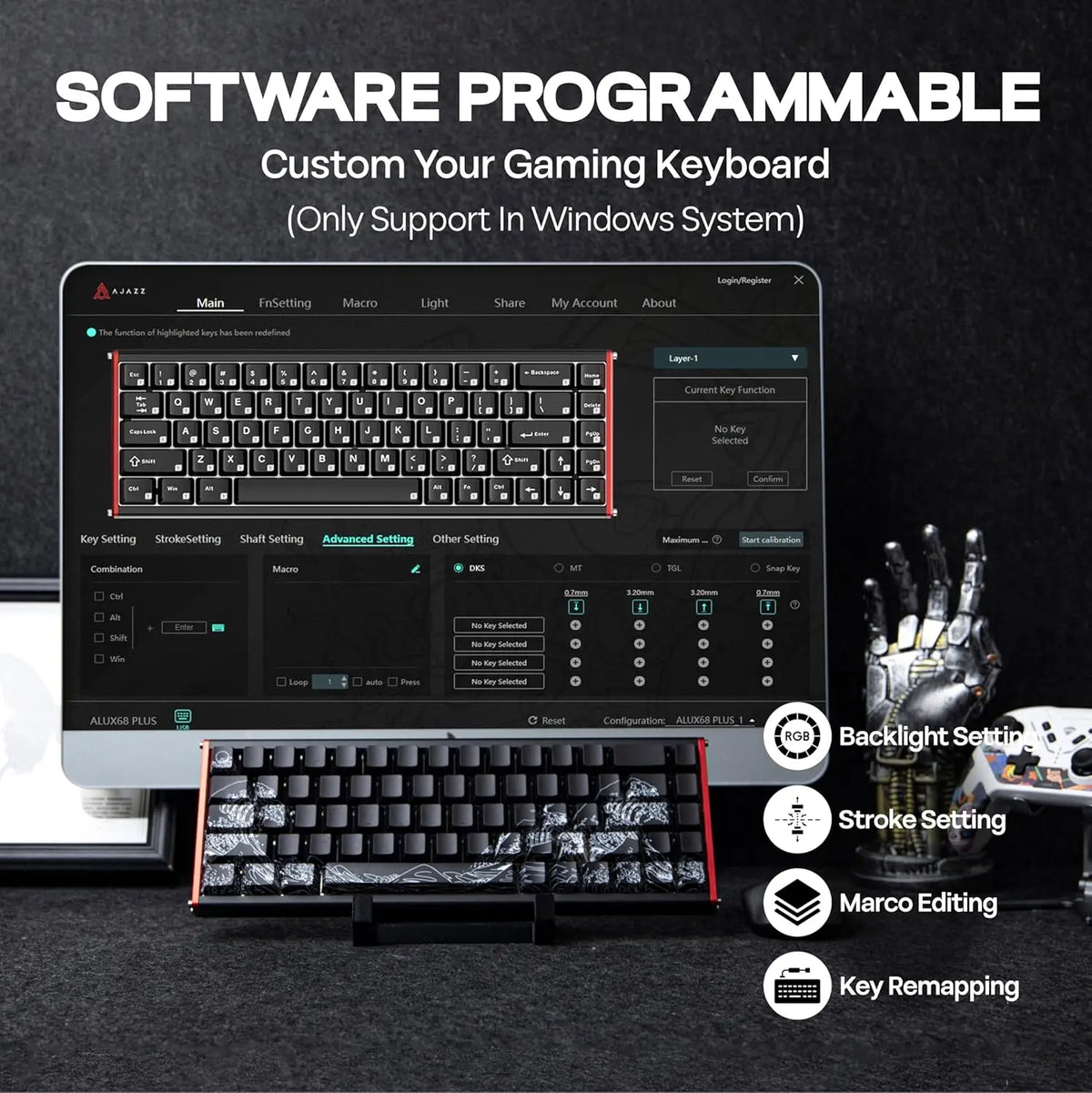 Ajazz Alux68 Aluminum Magnetic Gaming Keyboard With Pbt Keycaps