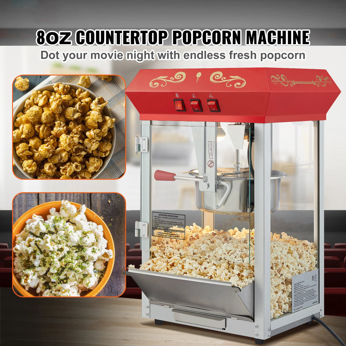 SucceBuy Automatic Electric Popcorn Maker Commercial Popper Machine