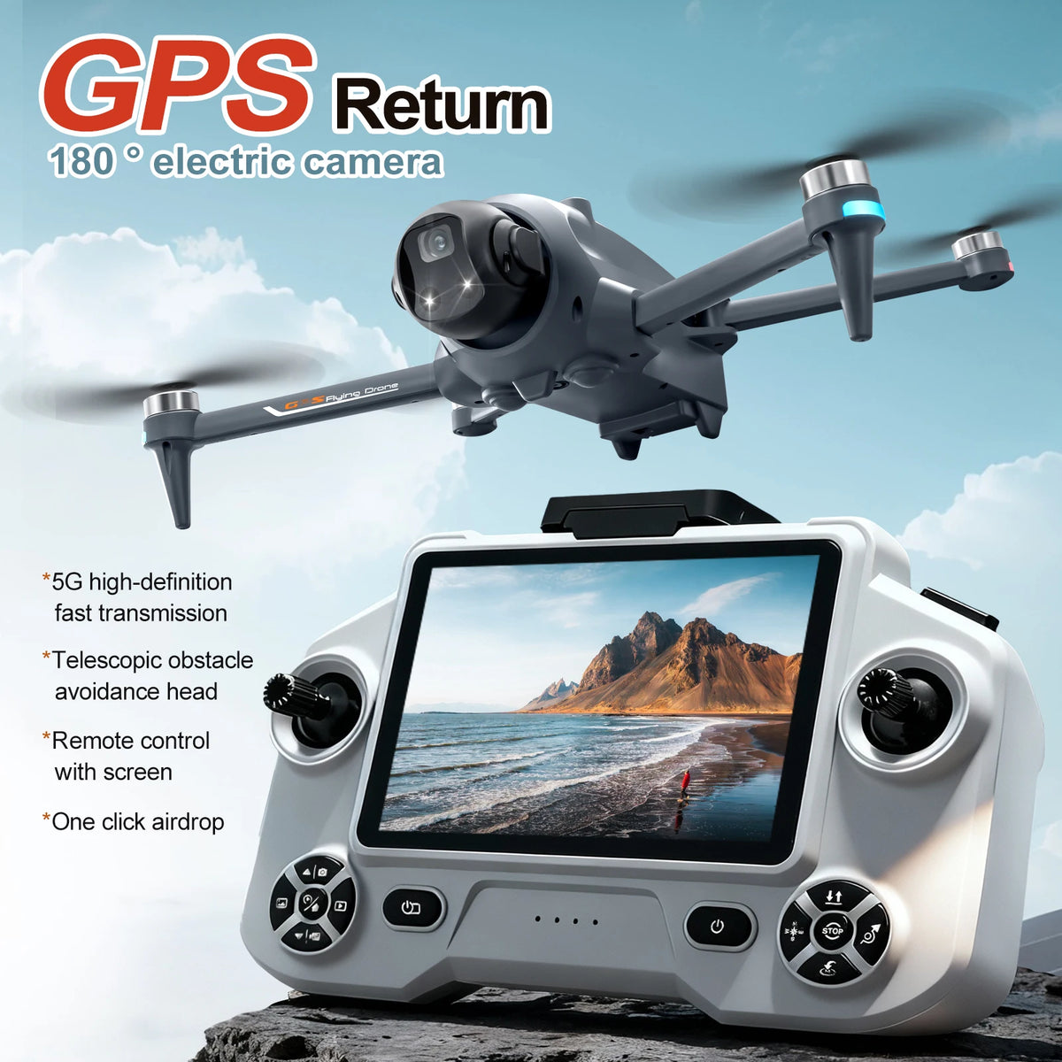 Znlyrion Foldable GPS Drone 180 Electric Adjustable Camera