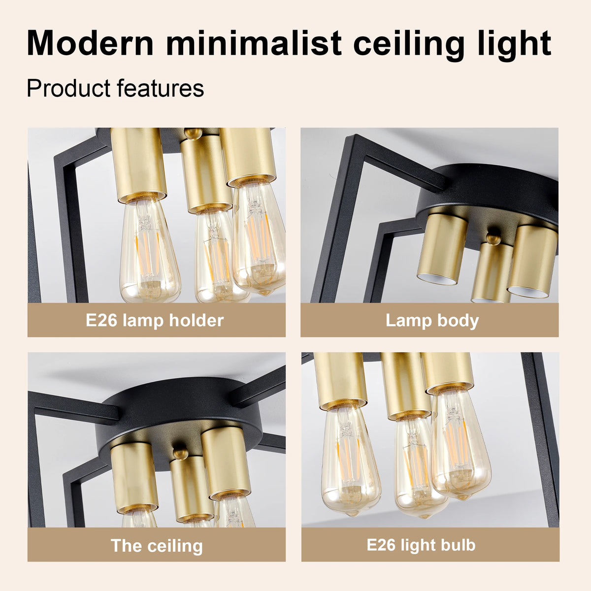 Arlgsite Industrial Geometric Three Light Semi Flush Ceiling Light