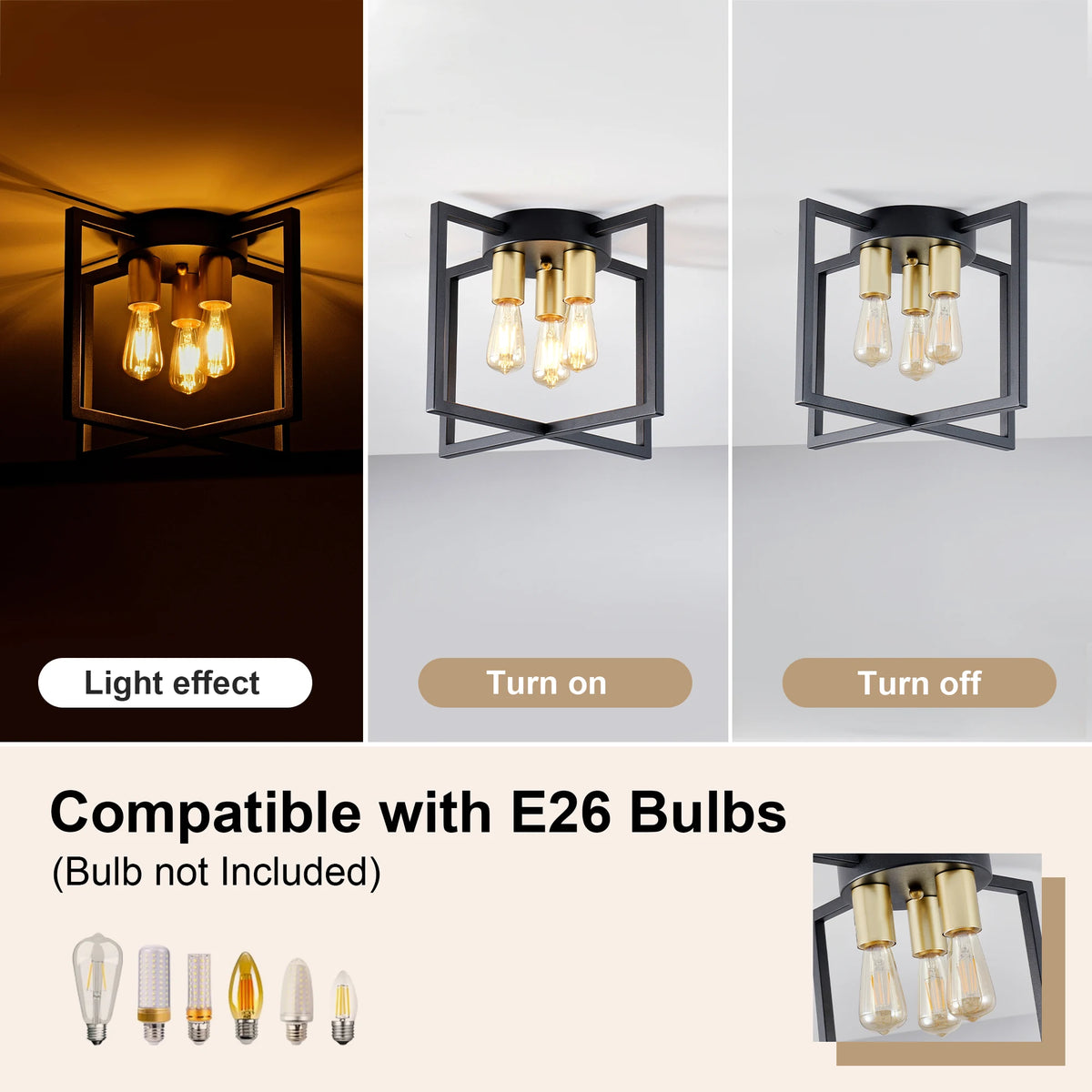 Arlgsite Industrial Geometric Three Light Semi Flush Ceiling Light