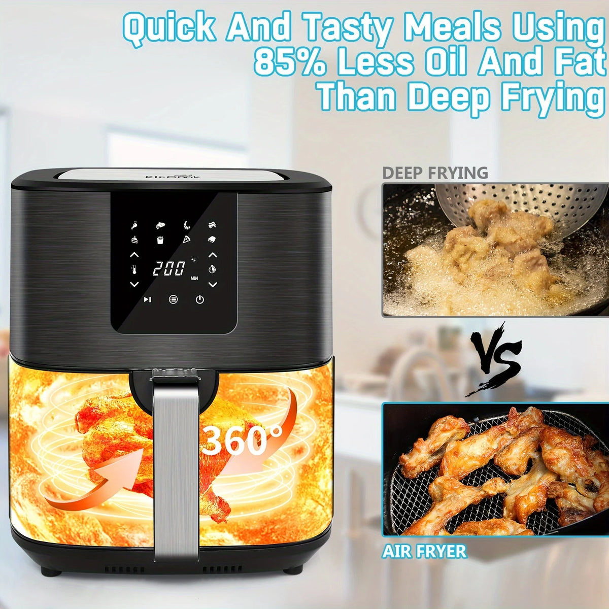 KitCook Air Fryer Featuring Digital Display And Eight Preset Menus