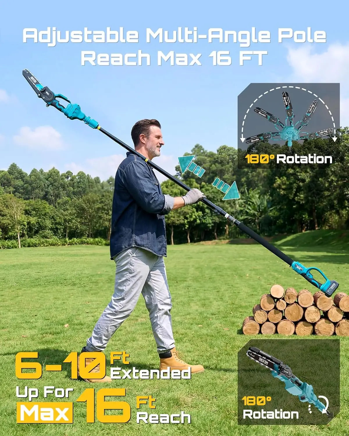Seesii Brushless Cordless Pole Saw Tool For Tree Trimming