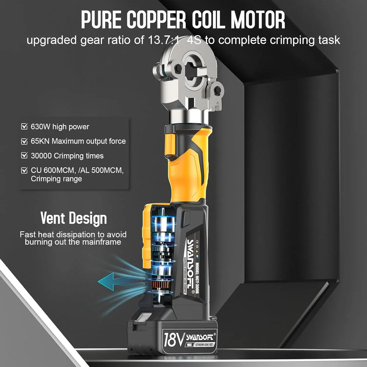 SWANSOFT Electric Hydraulic Wire Cable Terminal Crimping Tool