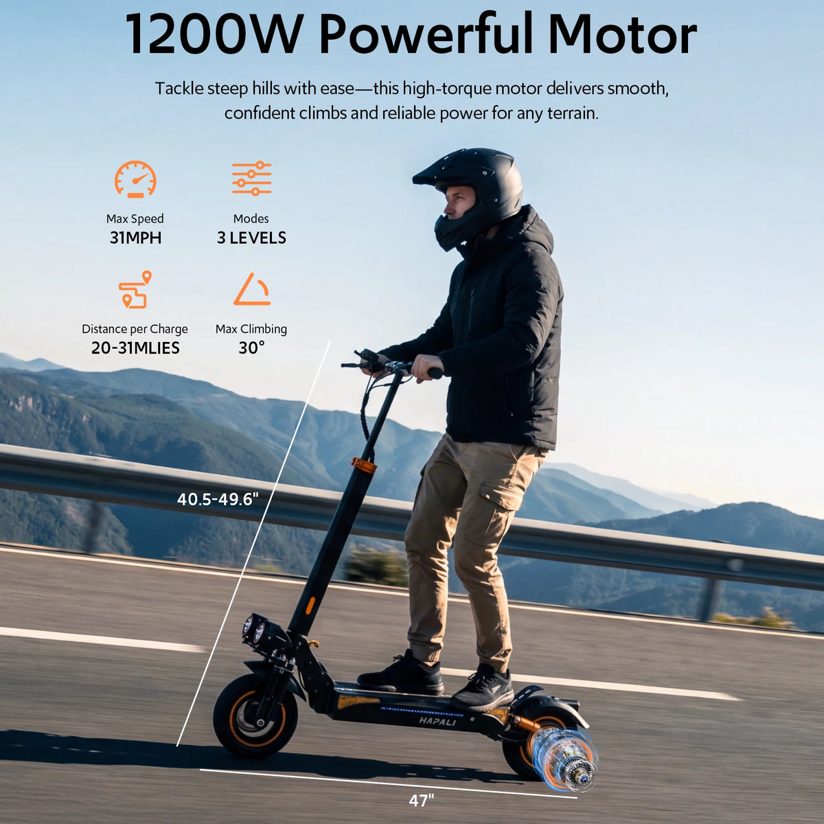 Osboo 1200W Off-Road Electric Scooter 31 Miles All Terrain Range