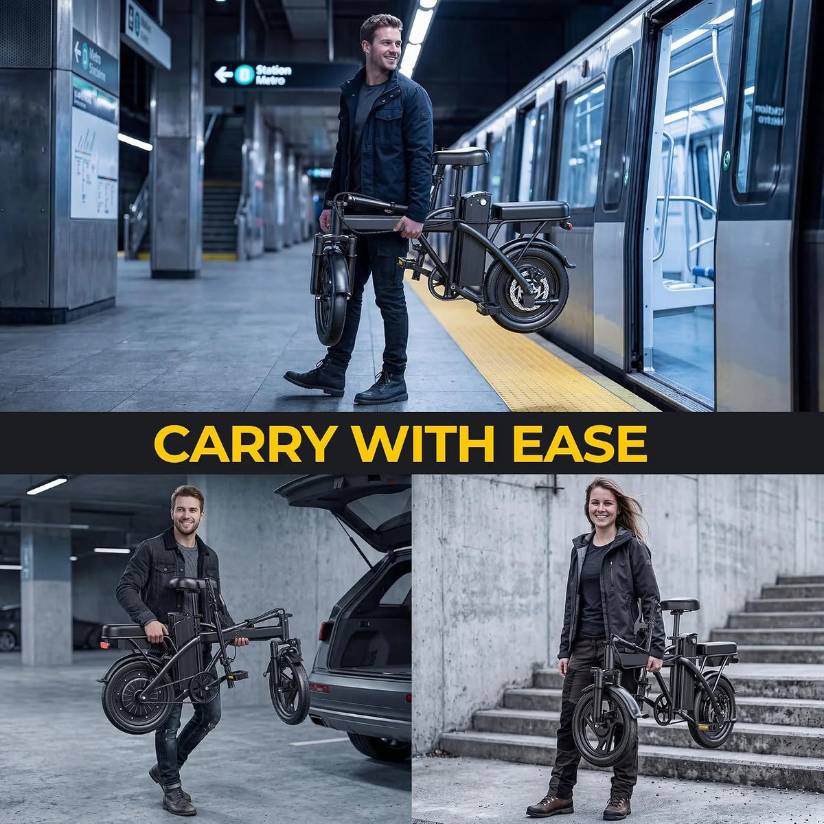 AOVOPRO Dual Seat Foldable Electric Bike 500W Motor Long Range