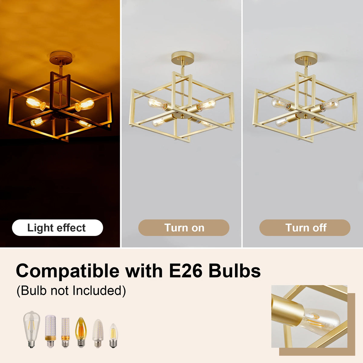 ARLGSITE Four Light Industrial Geometric Square Ceiling Light