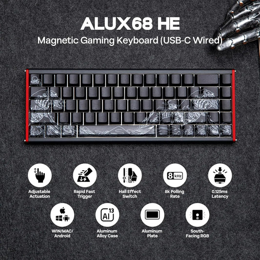 Ajazz Alux68 Aluminum Magnetic Gaming Keyboard With Pbt Keycaps