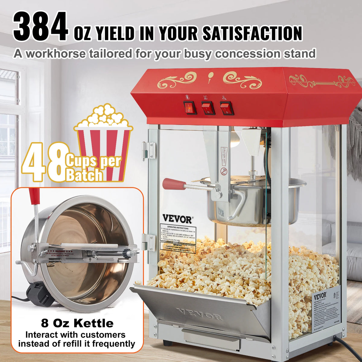 SucceBuy Automatic Electric Popcorn Maker Commercial Popper Machine