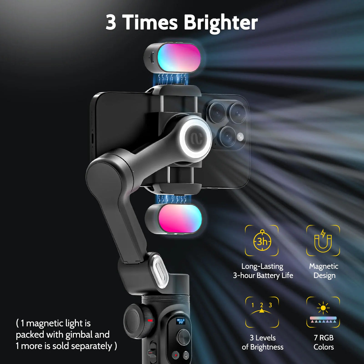 AoChuan 3 Axis Gimbal with RGB Fill Light Face Tracking