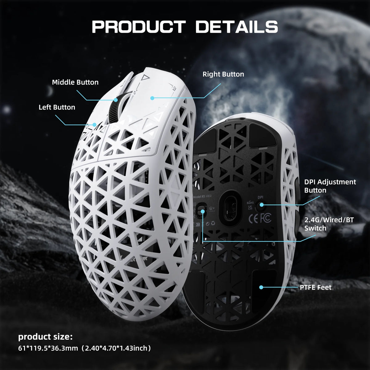 Attack Shark R5 Ultra Wireless Gaming Mouse 8K 42000DPI Superlight