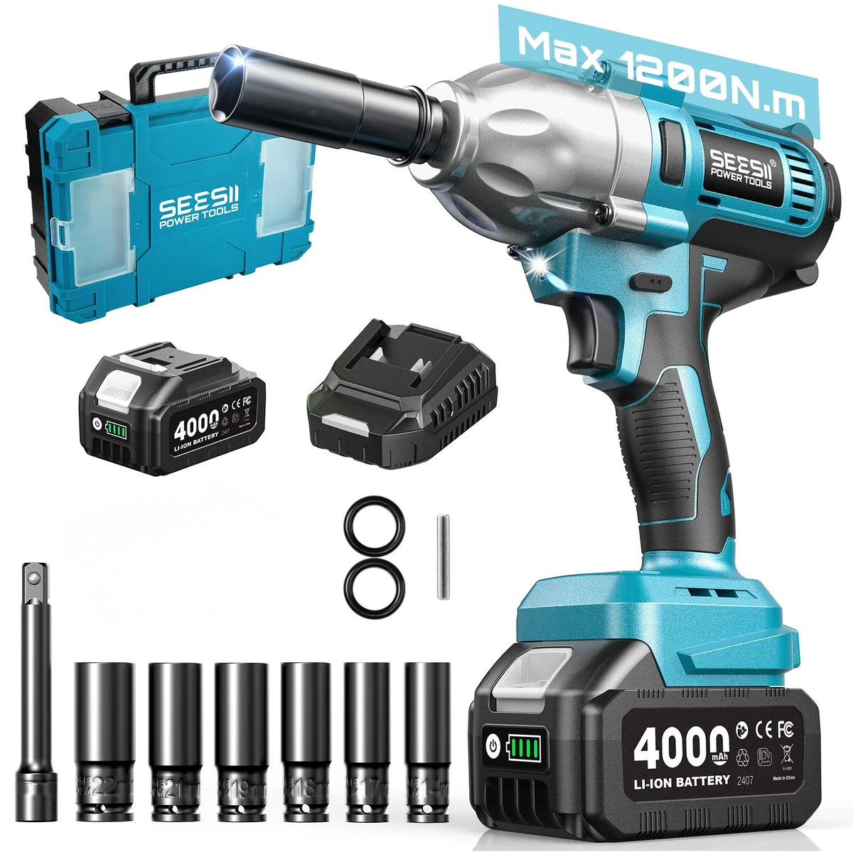 Seesii Brushless Cordless Impact Wrench High Torque Kit