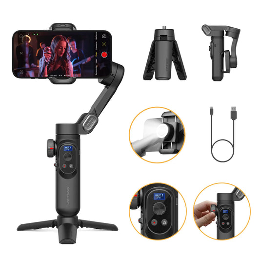 AoChuan 3 Axis Gimbal with RGB Fill Light Face Tracking