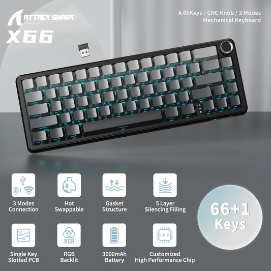 Attack Shark X66 Wireless Mechanical Keyboard With Knob And RGB