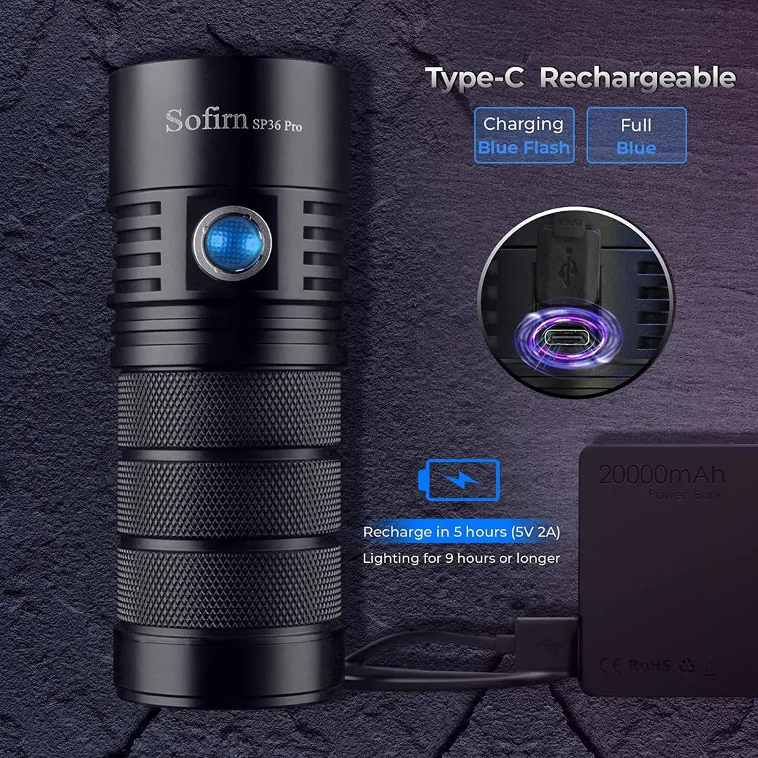 Sofirn SP36 Pro Rechargeable LED Flashlight With Fast Charging