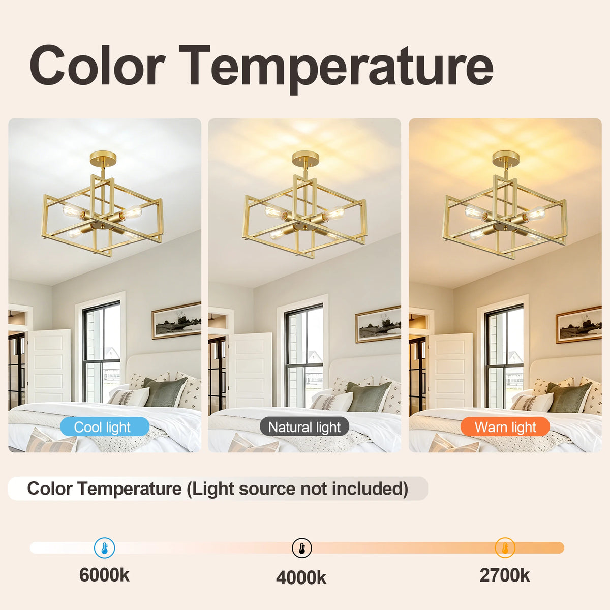 ARLGSITE Four Light Industrial Geometric Square Ceiling Light