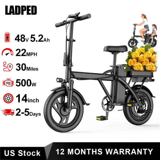 AOVOPRO Dual Seat Foldable Electric Bike 500W Motor Long Range