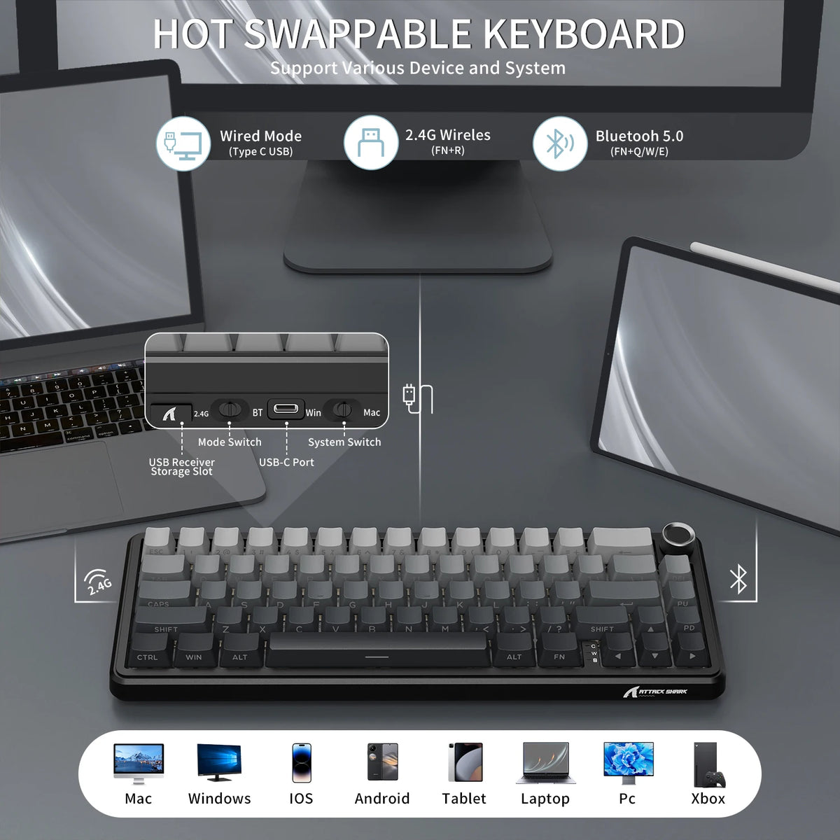 Attack Shark X66 Wireless Mechanical Keyboard With Knob And RGB